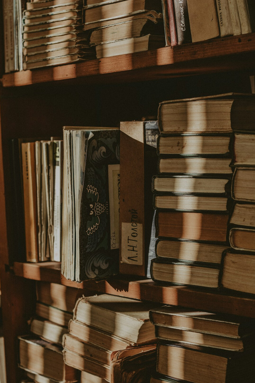 bookshelf with mystery books