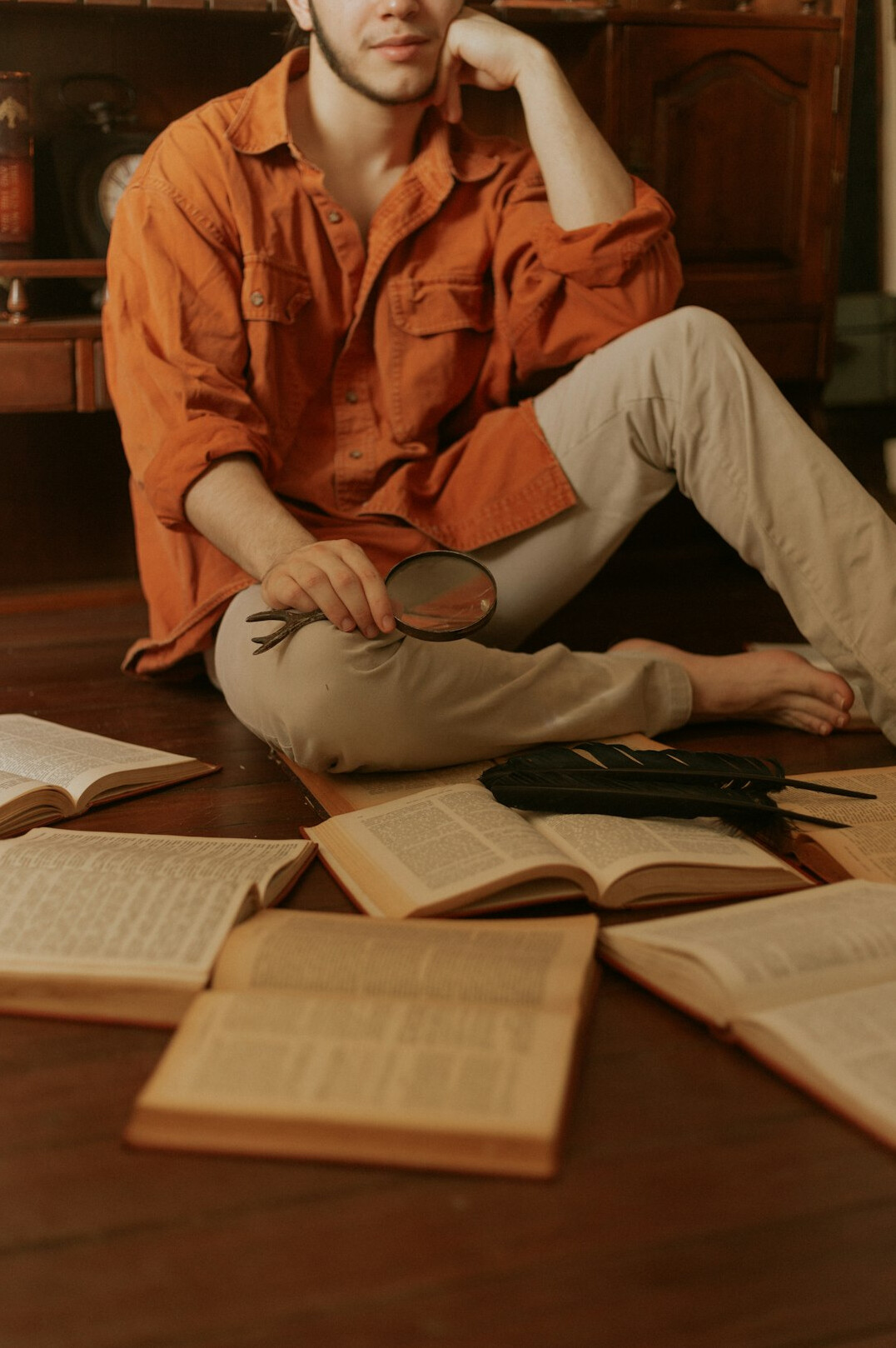 detective reading mystery book
